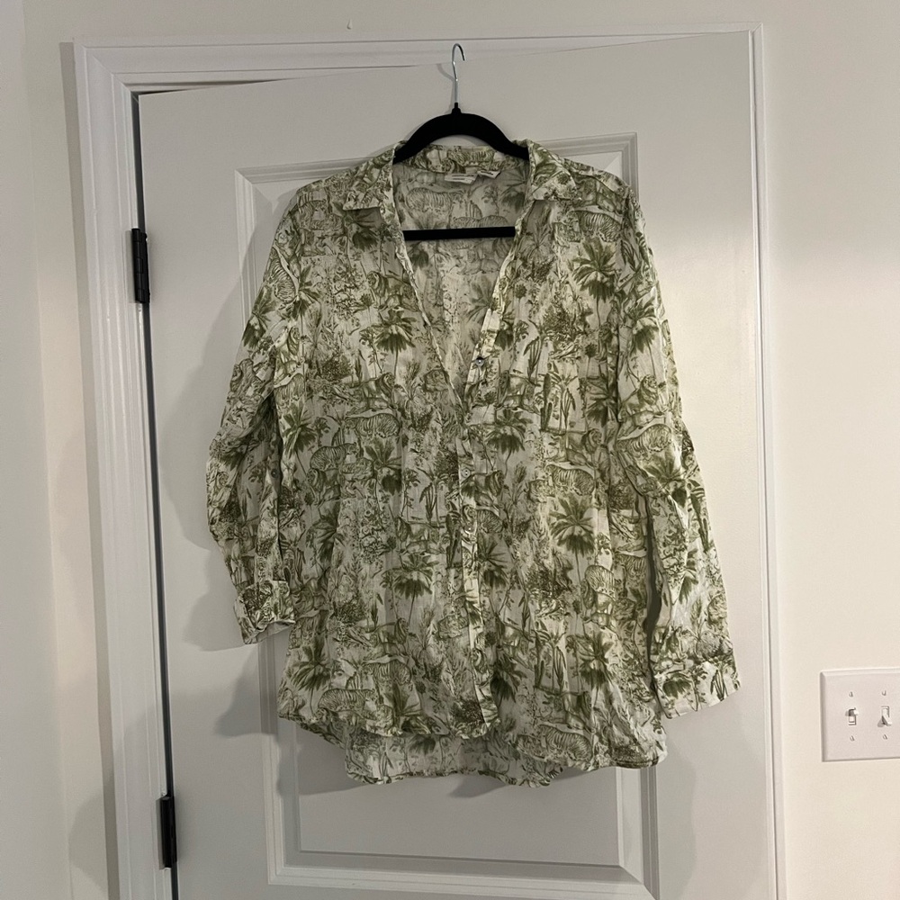 Rachel Zoe Olive Floral Button Down Shirt